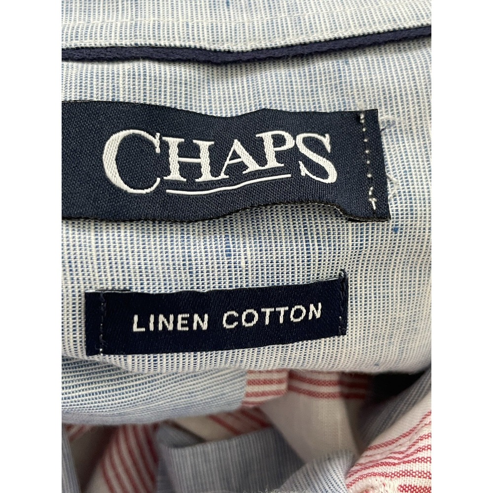 Chaps Ralph Lauren Mens Shirt XL Linen Blend USA Flag Long Sleeve Button Down - Picture 7 of 10